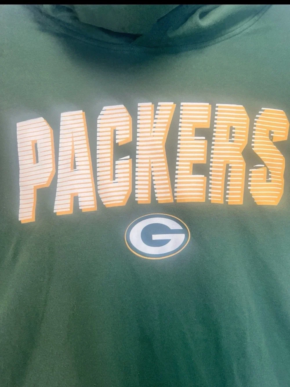 Boys NFL Green Day Packers Long Sleeve T Shirt Hoodie w/ Funnel Neck XL 18/20